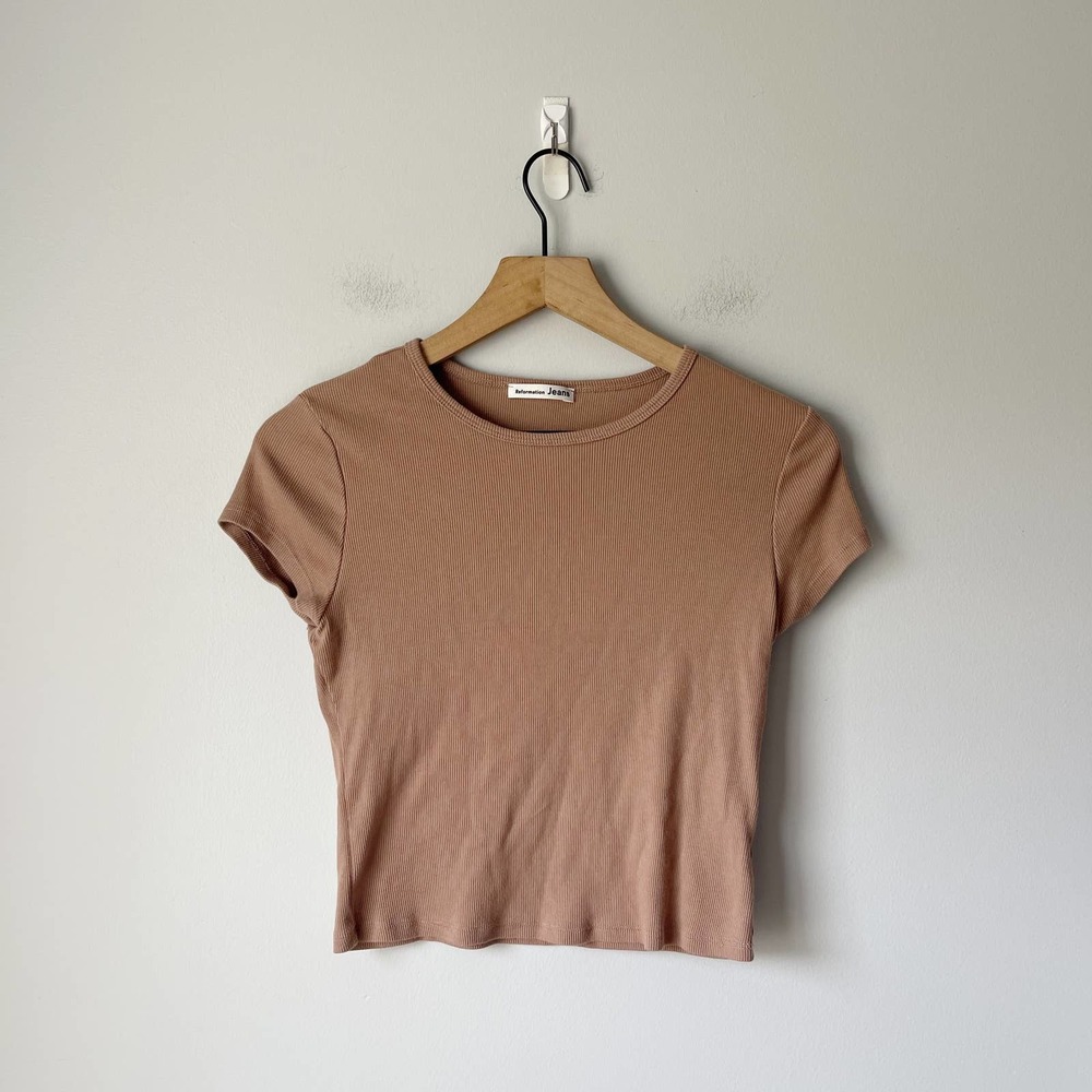 Reformation Mauve Brown Short Sleeve Rib Tee